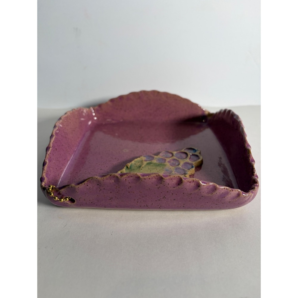 Handmade Ceramic Napkin Holder Purple Speckled Scalloped Grape Weighted Charm